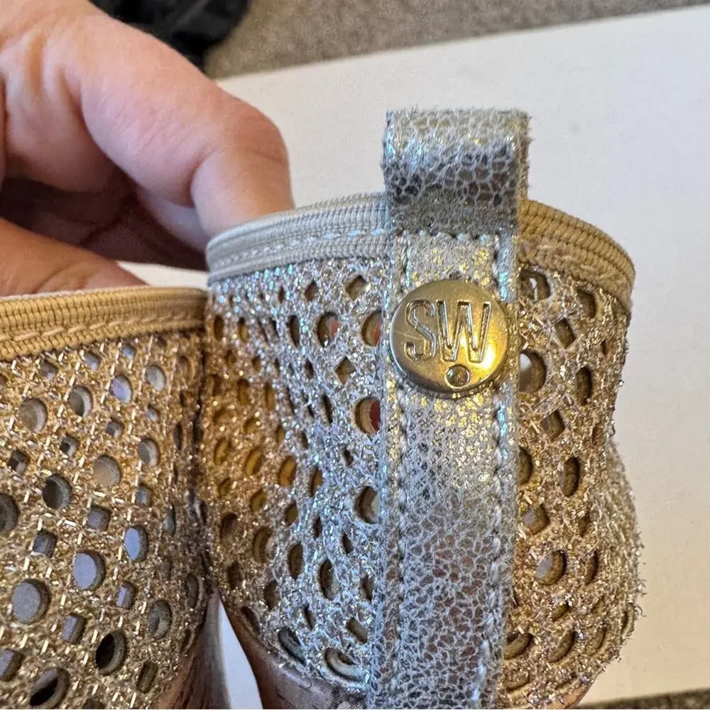 Stuart Weitzman Gold Mesh Cork Wedge Heels Girls Size 2 Kids Dressy Summer